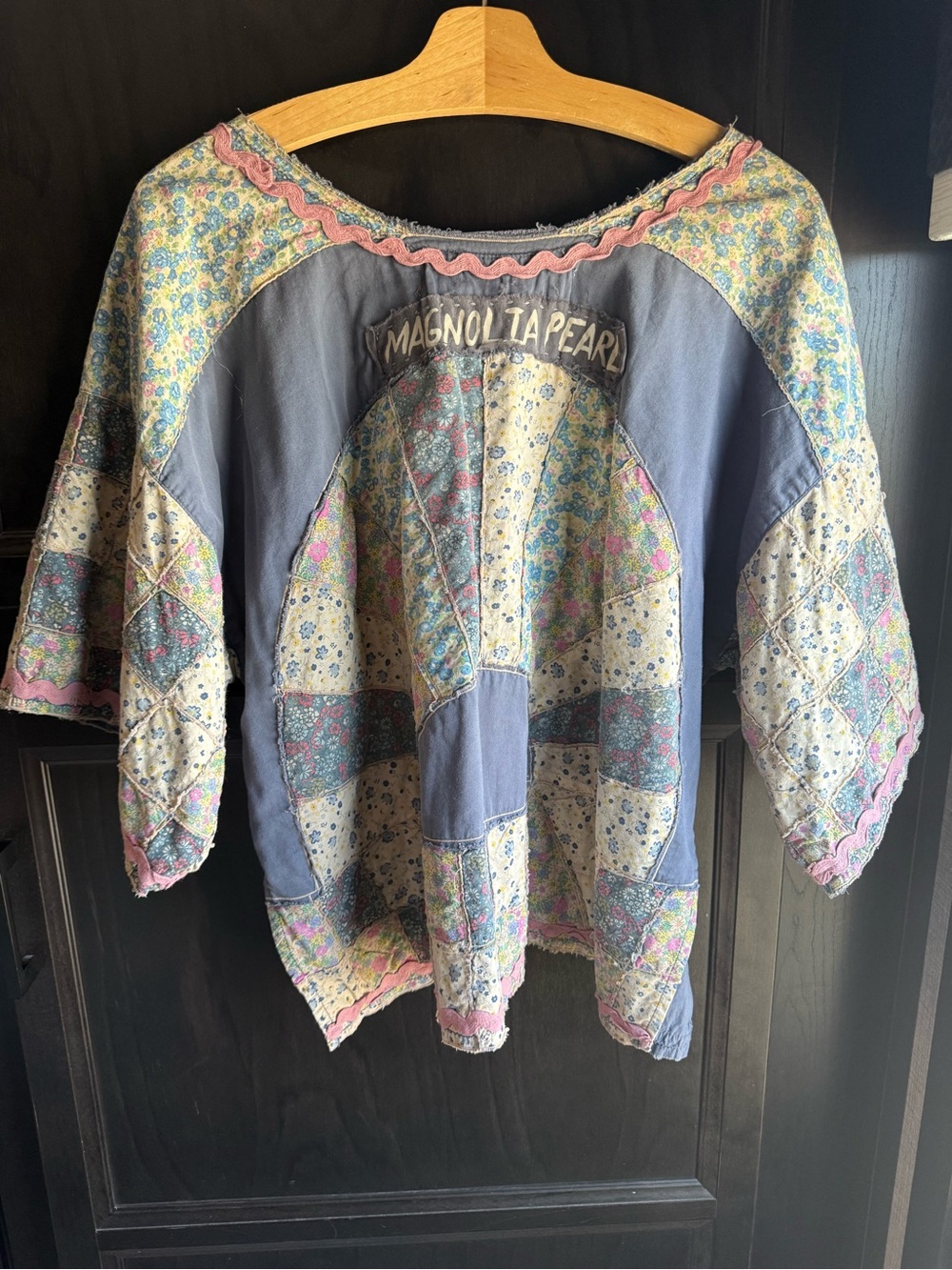 Magnolia Pearl parakeet Bird Embroidered Patchwork slow fashion Cottage boho OS - Picture 2 of 2